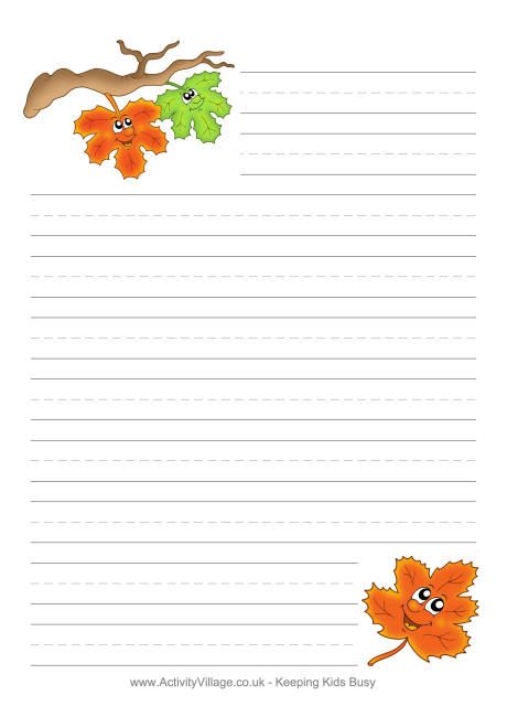 Autumn leaves writing paper writing paper template lined writing paper paper template free