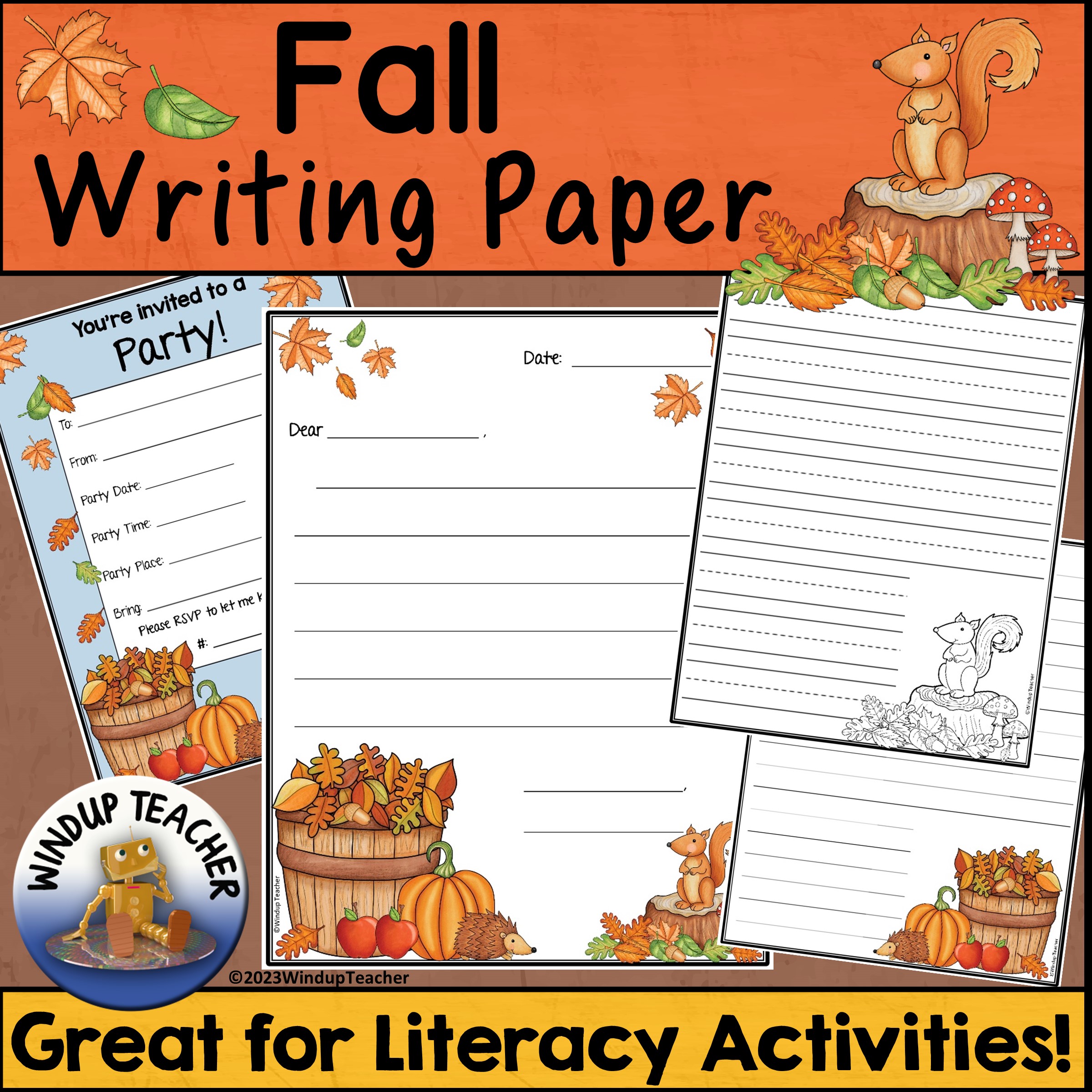 Fall writing paper color and bw made by teachers