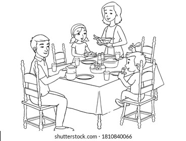 Family eating sketch stock photos