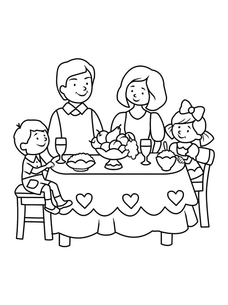 Family at the dining table coloring page