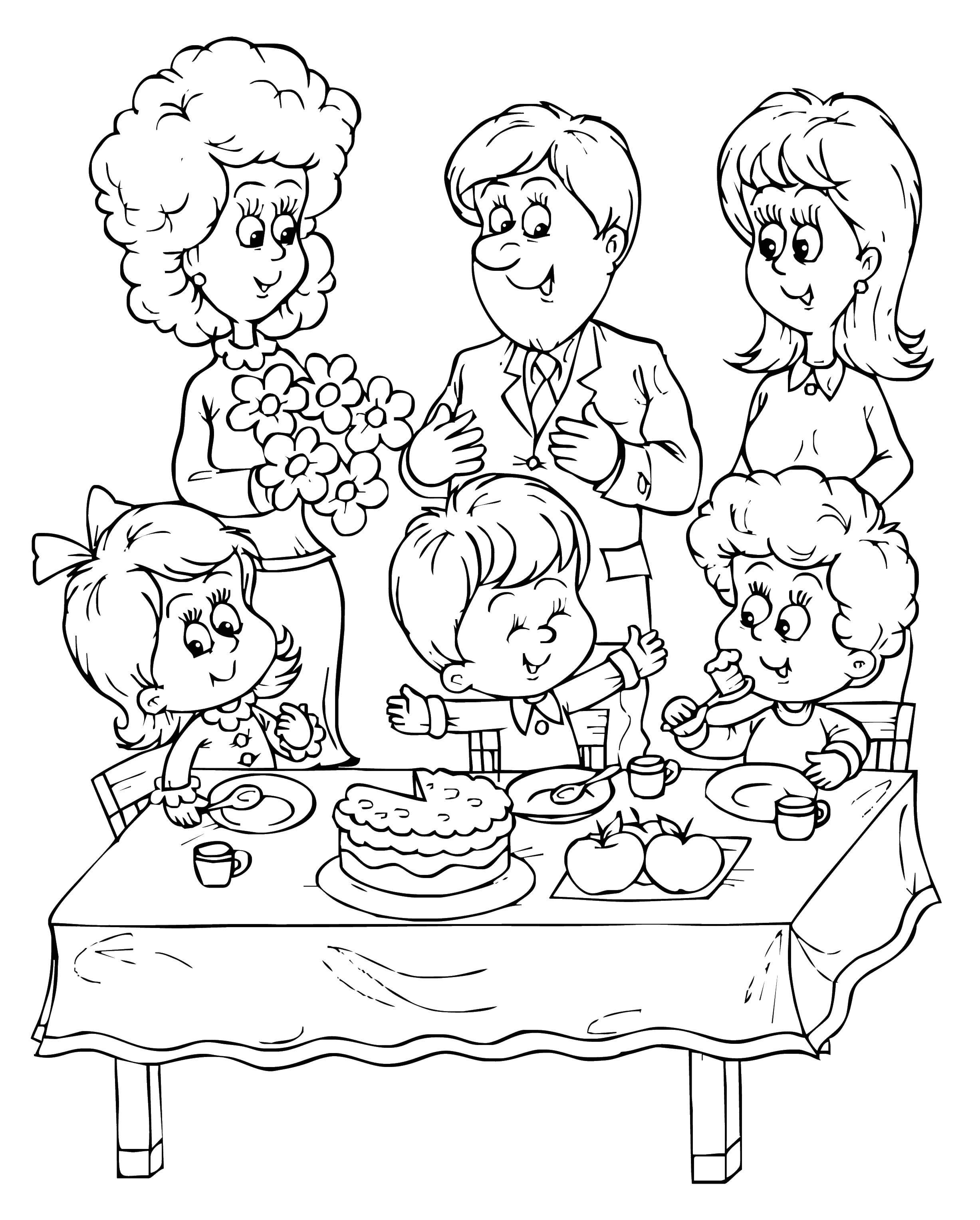 Online coloring pages members coloring family dinner family members