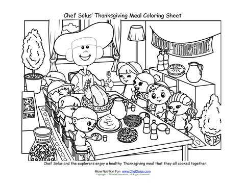 Chef sols thanksgiving family meal coloring page