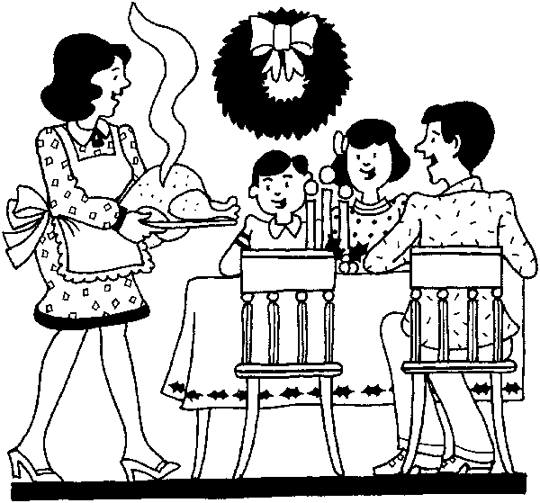 Christmas activities coloring page family dinner