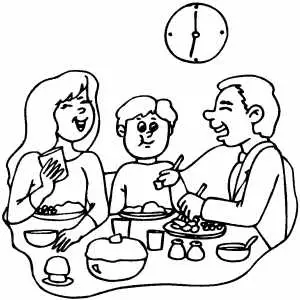 Happy family dinner coloring page