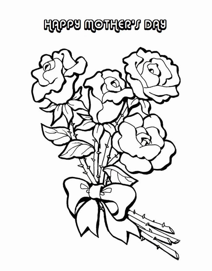 Happy mothers day flower bouquet coloring page