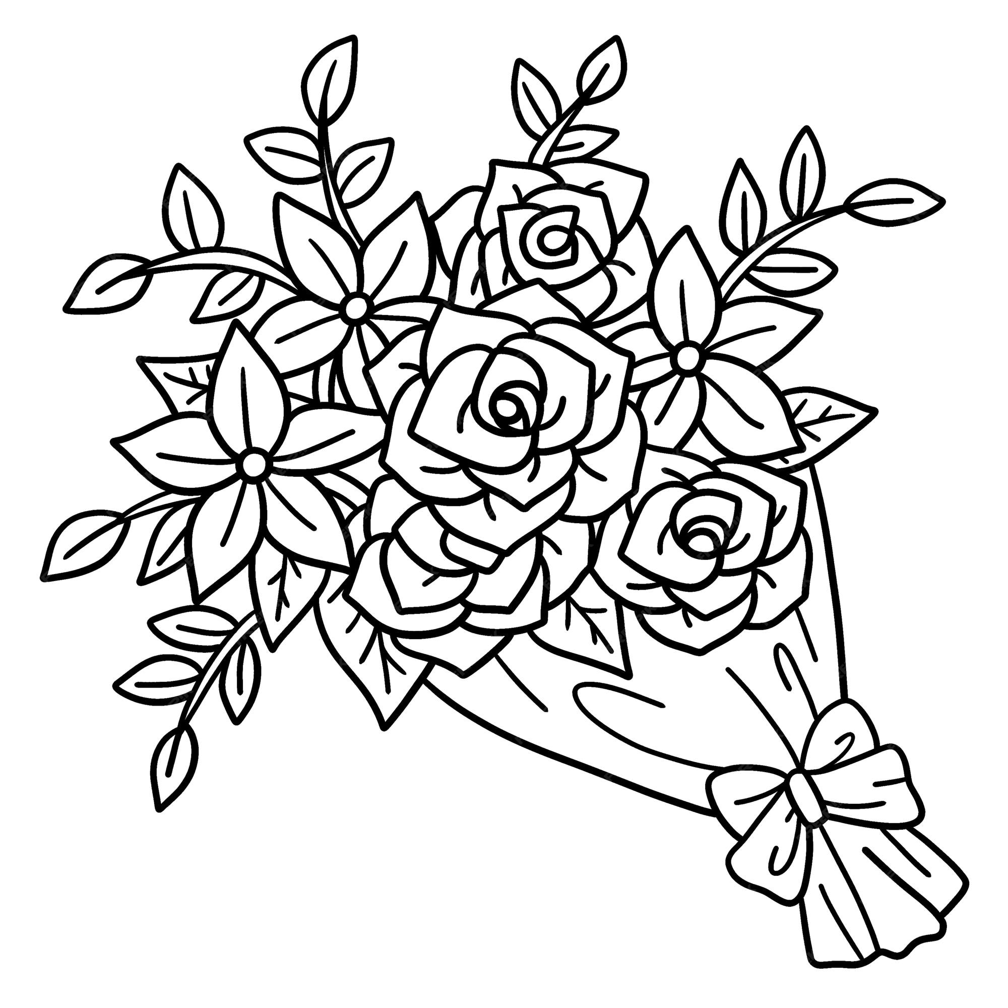 Premium vector bouquet of flower isolated coloring page for kids