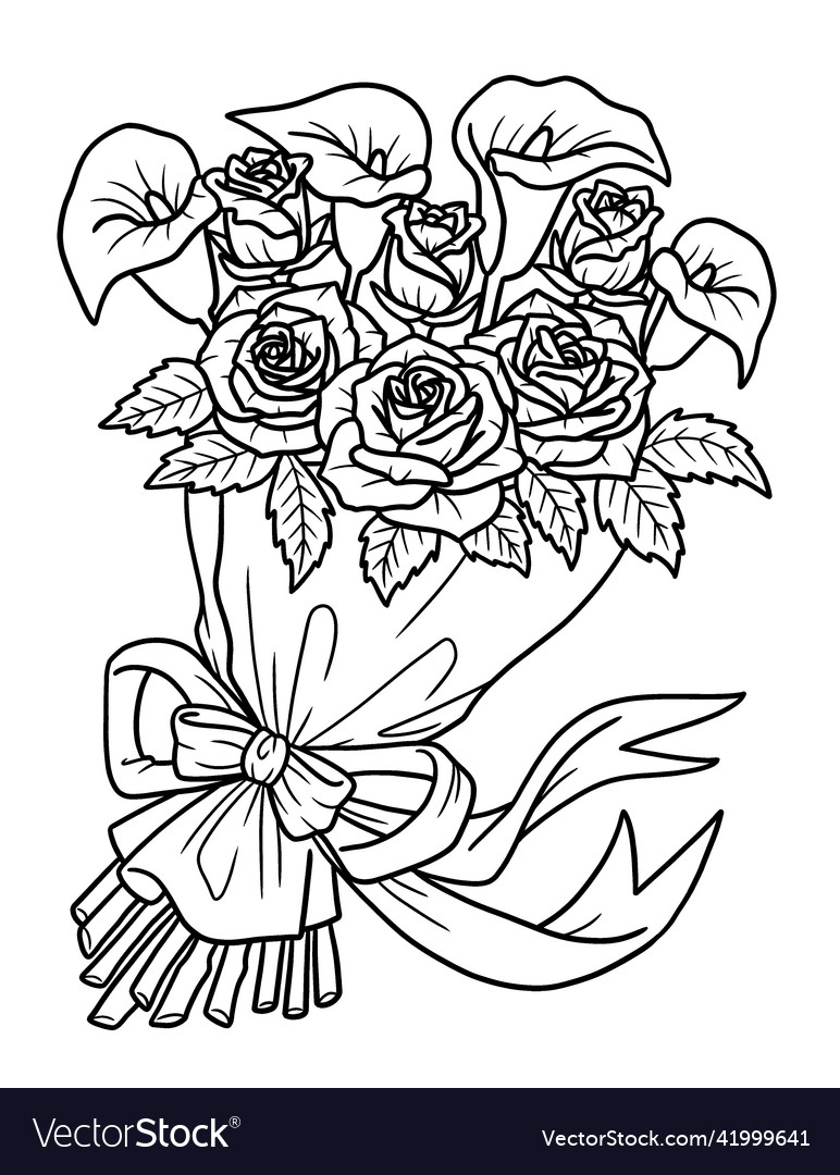 Flower bouquet coloring page for adults royalty free vector