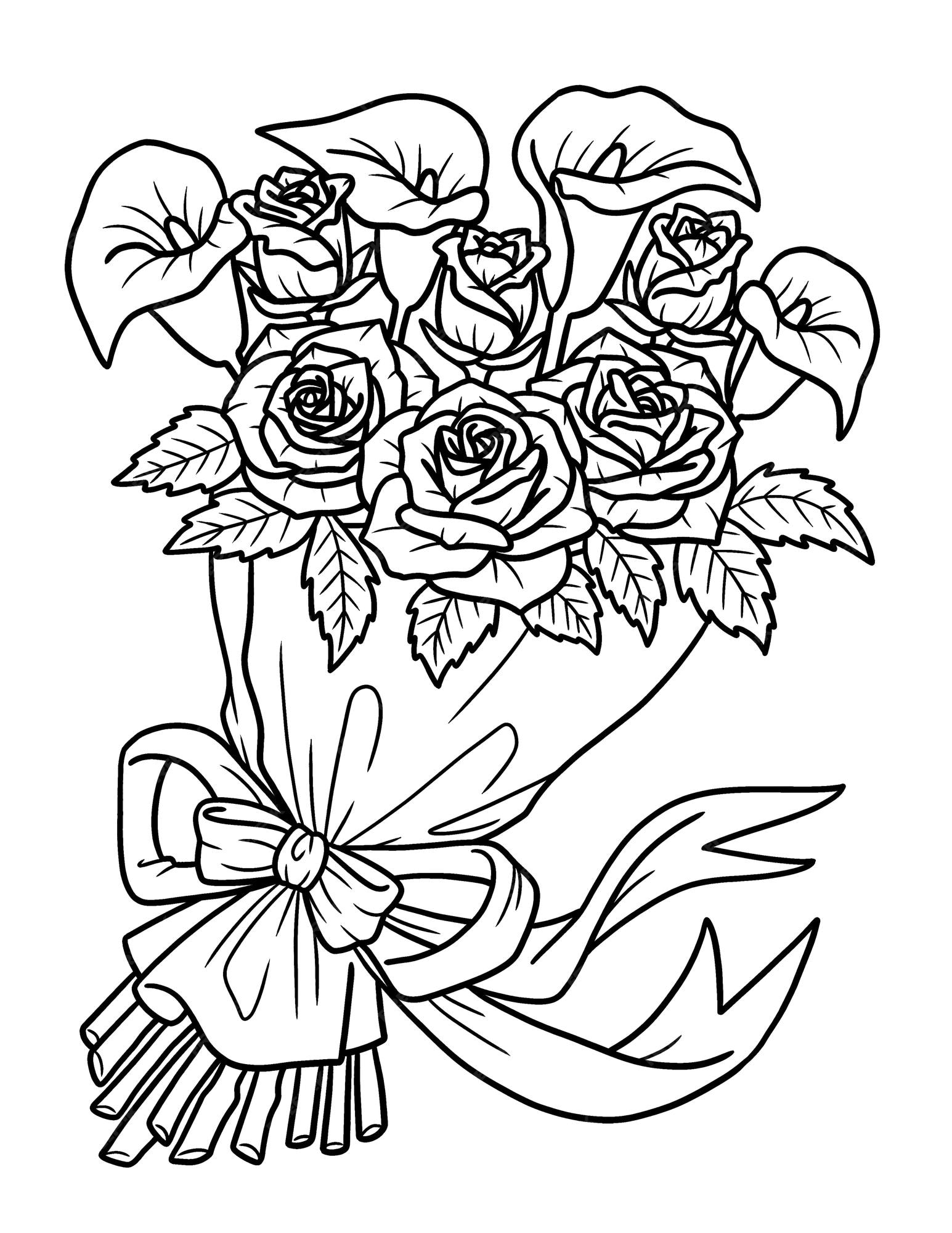 Premium vector flower bouquet coloring page for adults