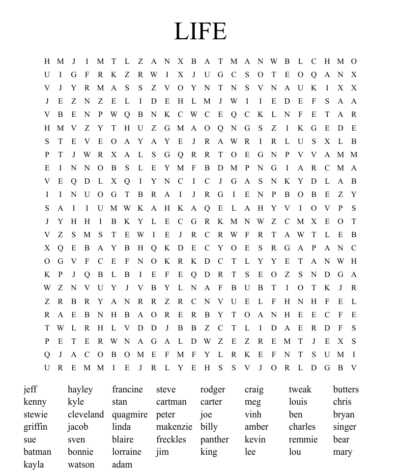 Family guy word search