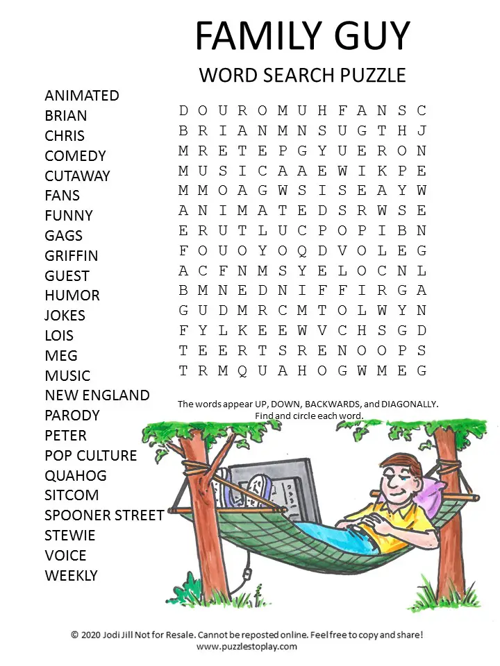 Family guy word search puzzle