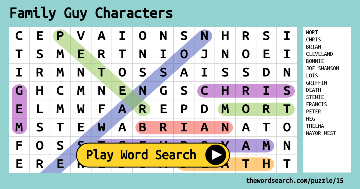 Download word search on family guy characters