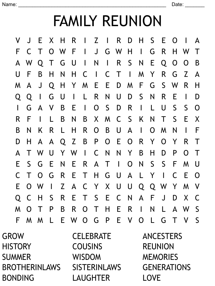 Family reunion word search