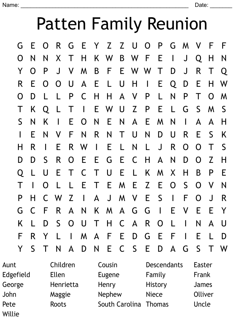 Patten family reunion word search