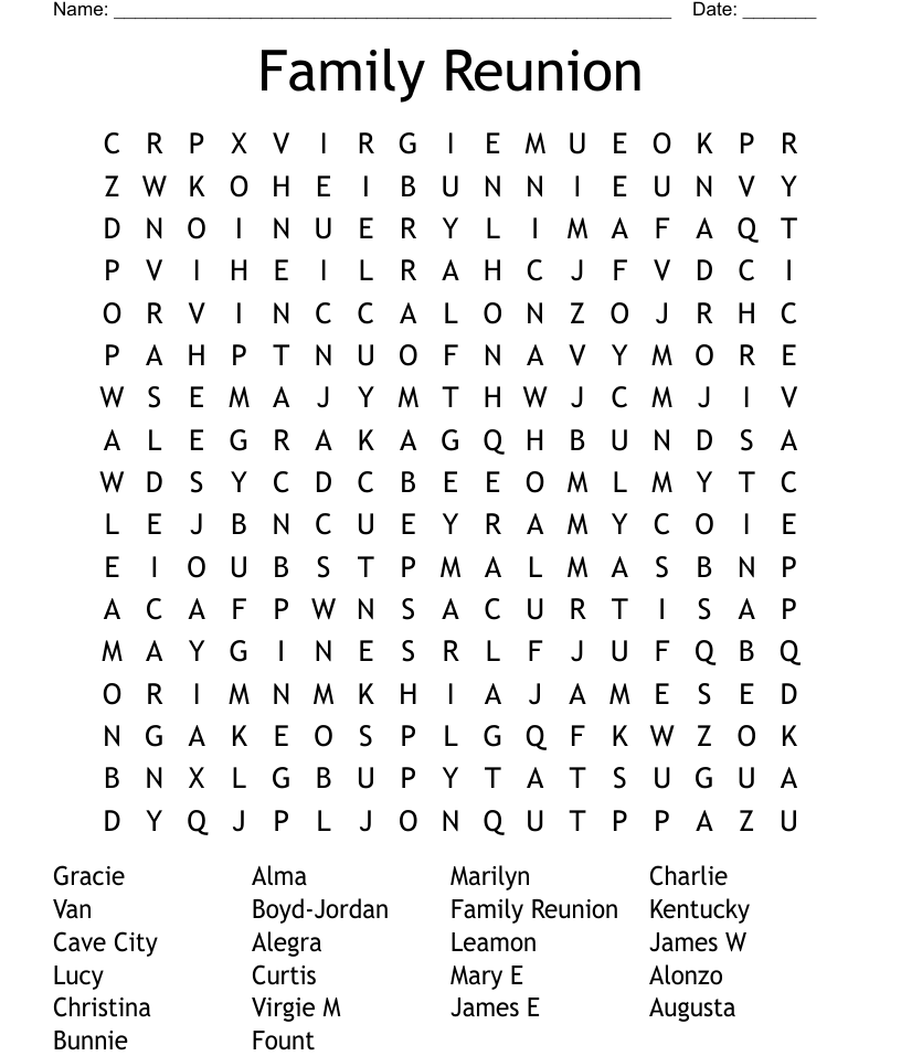 Family reunion word search