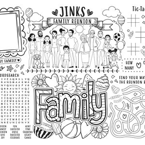 Printable family reunion coloring placemat digital file printable reunion activity mat