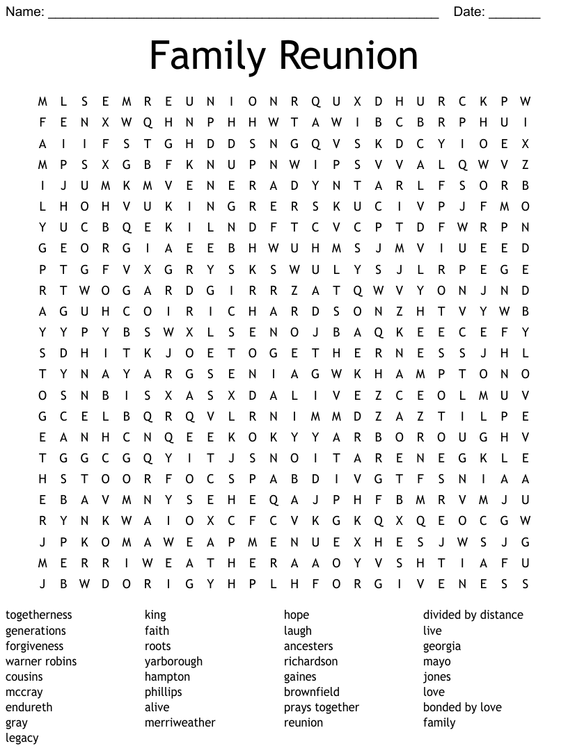 Family reunion word search