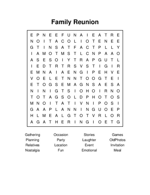 Family reunion word search