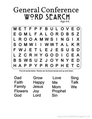 General conference word search also word search and crossword puzzles â general conference activities general conference activities for kids general conference