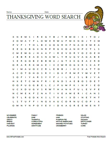 Thanksgiving word search puzzle â free printable