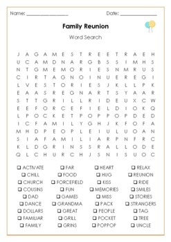 Family reunion by chad richardson word search by mszzz teach tpt