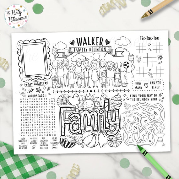 Printable family reunion coloring placemat digital file
