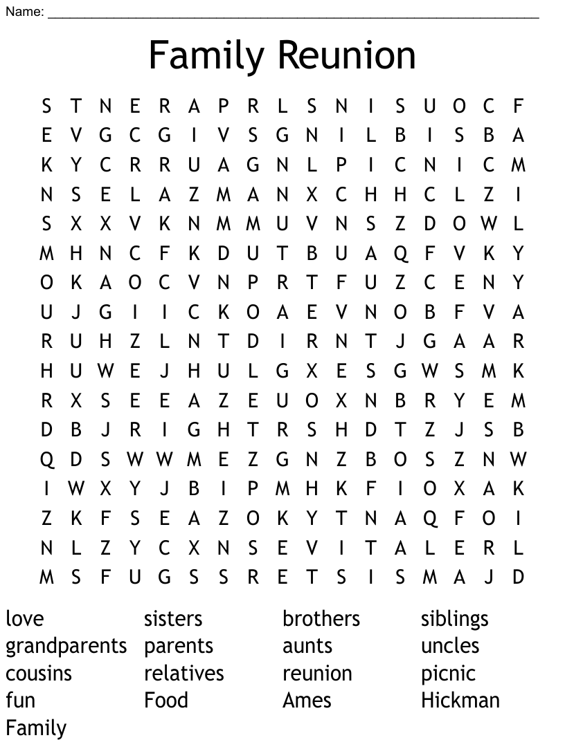 Family reunion word search