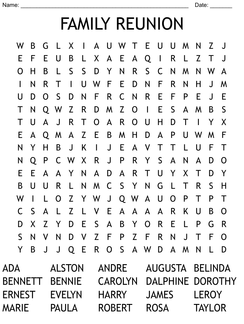 Family reunion word search