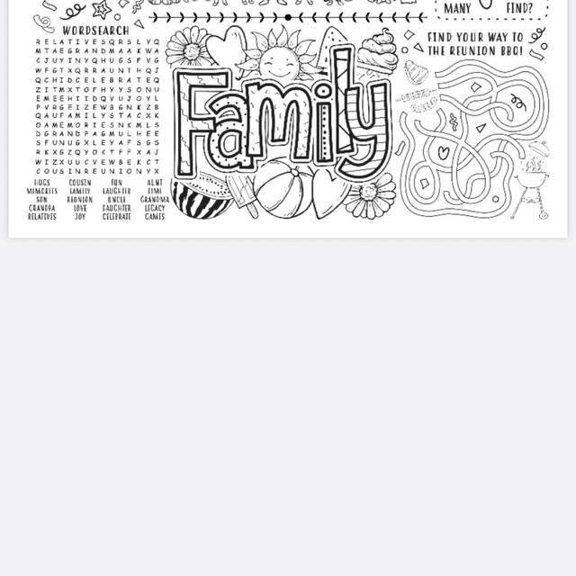 Printable family reunion coloring placemat digital file printable reunion activity mat