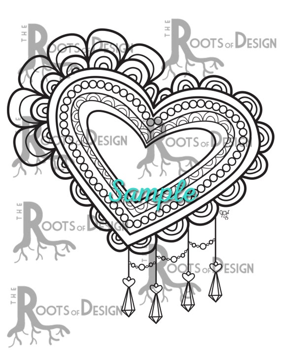 Instant download coloring page fancy lace heart coloring print doodle art printable