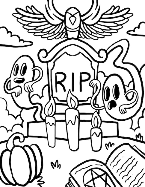 Desenho para colorir cemitãrio de halloween