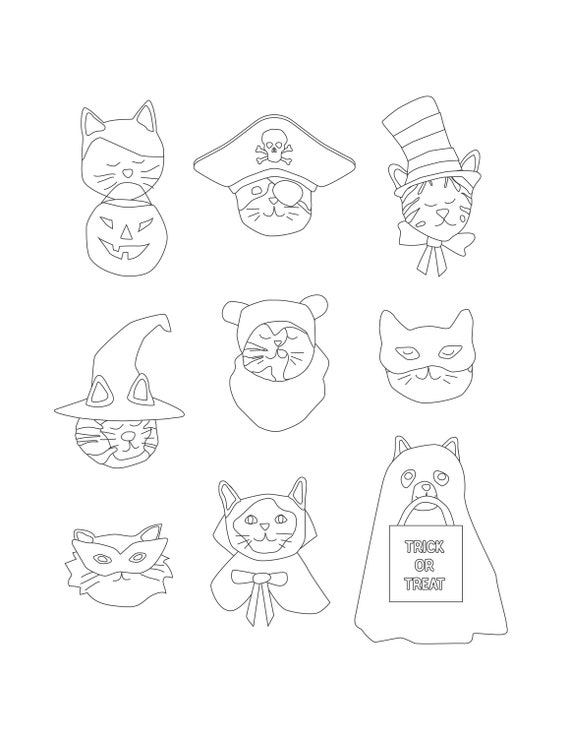 Halloween kitty cat faces coloring pages