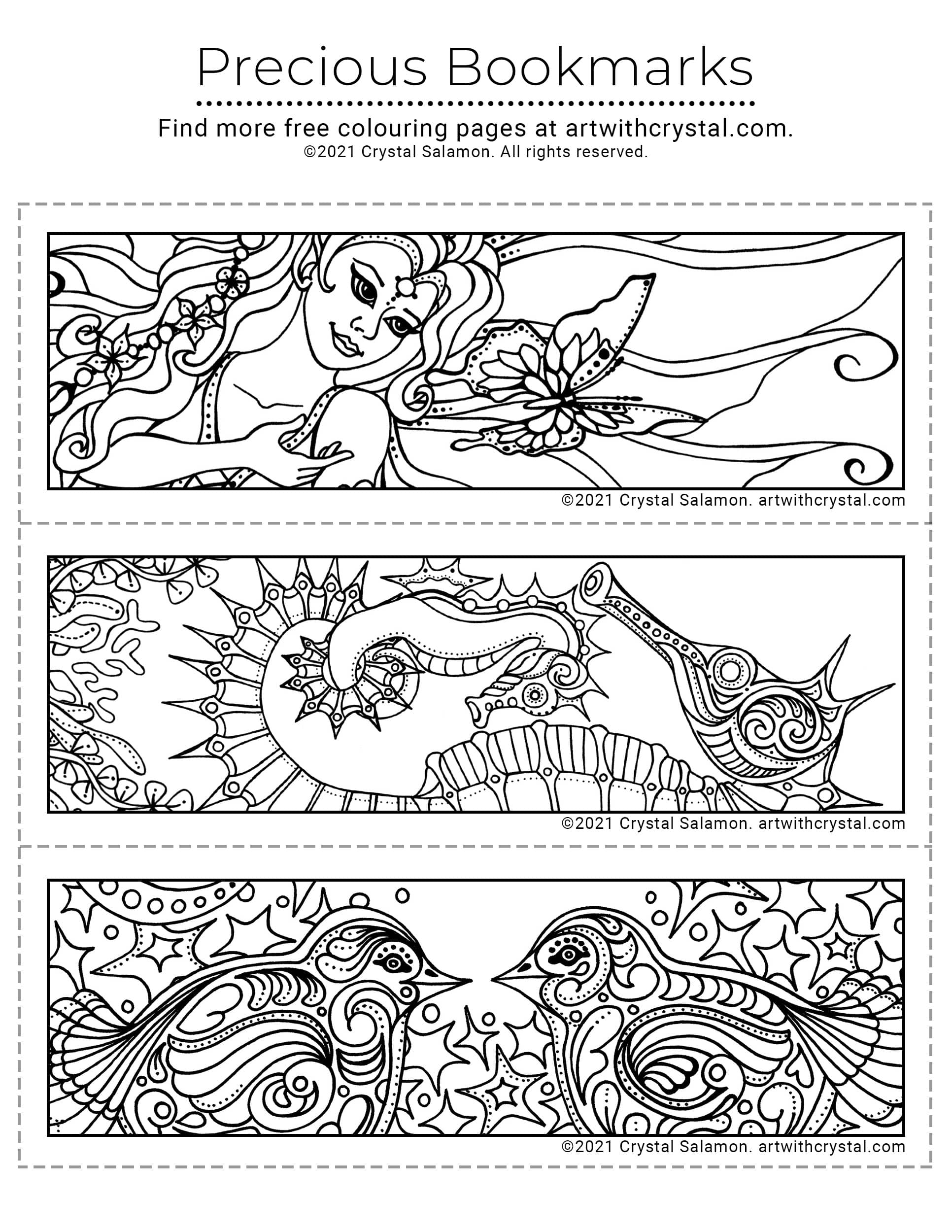 Free colouring bookmark page