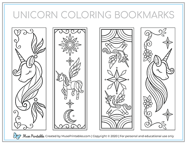 Printable unicorn coloring bookmarks