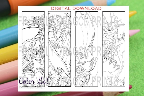 Dragon bookmarks digital download pdf print fantasy art