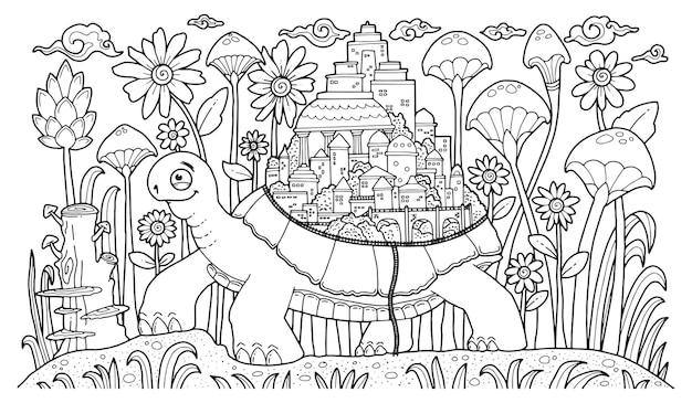 Premium vector fantasy illustration for coloring page adult