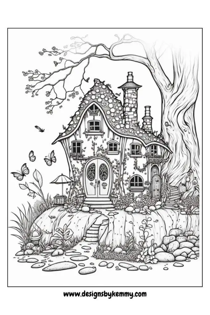 Fantasy fairy home coloring pages