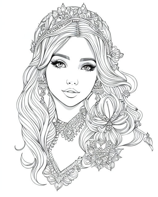 A stunning mono ink drawing white colouring page of a whimsical enchanting fantasy vine fairy ultra high