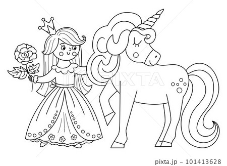 Fairy tale black and white vector princess with