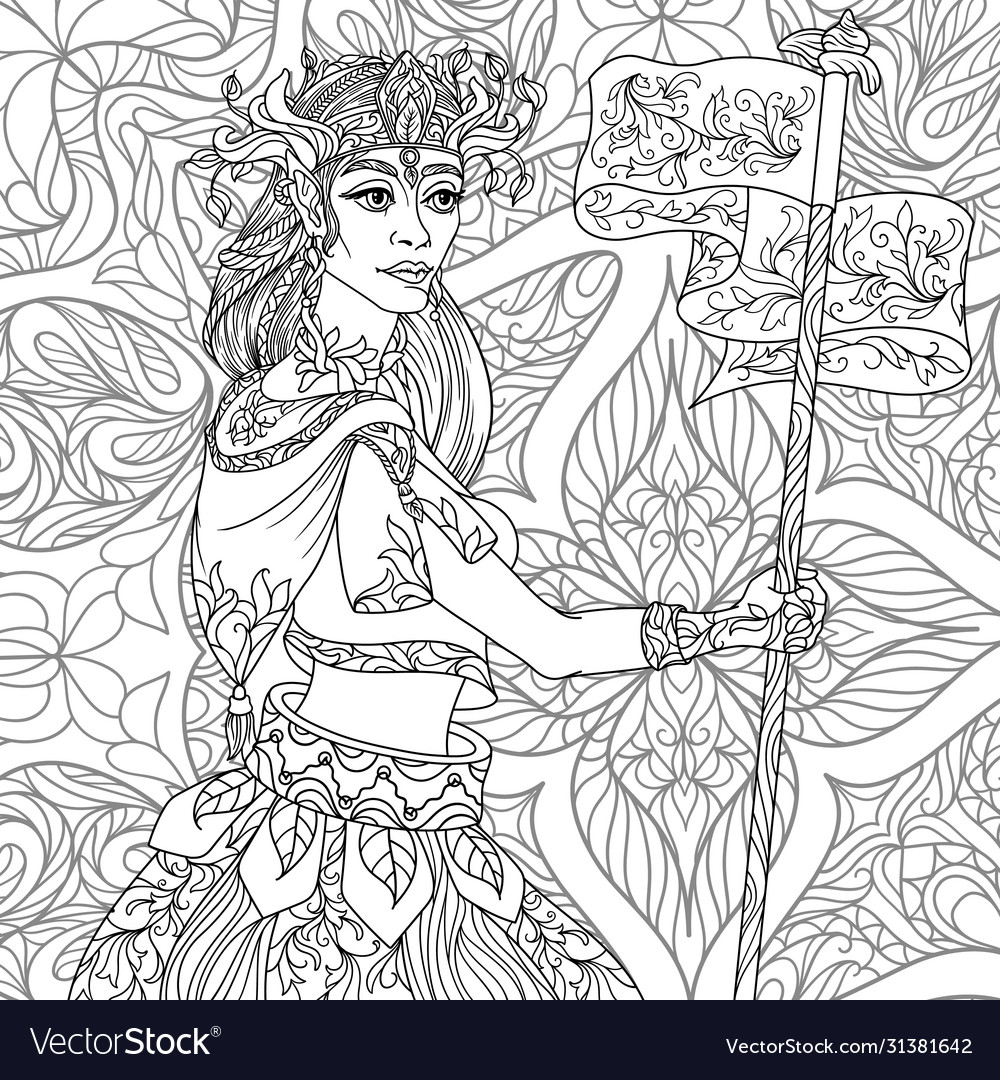 Fantasy coloring page for adults with beautiful vector image