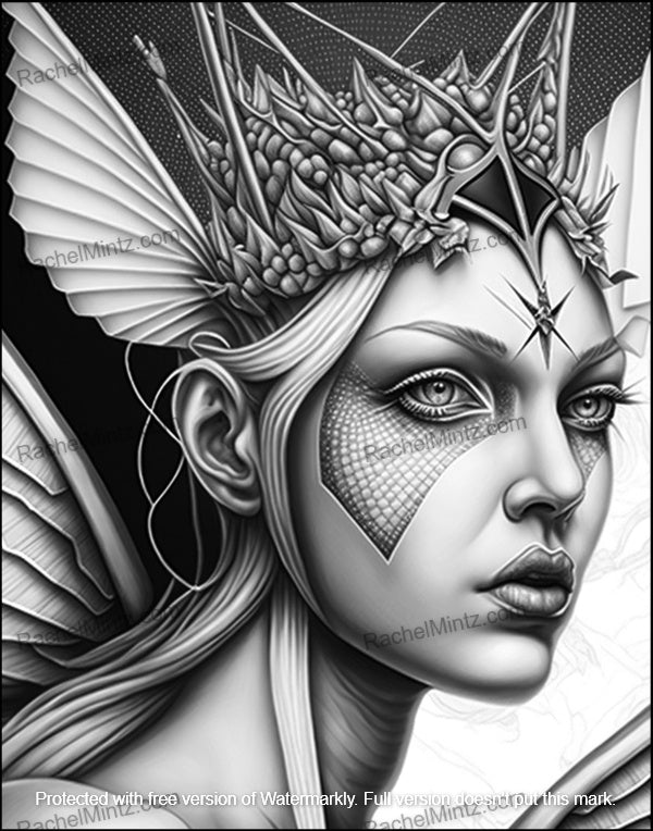 Fantasy goddess grayscale coloring page â rachel mintz coloring books