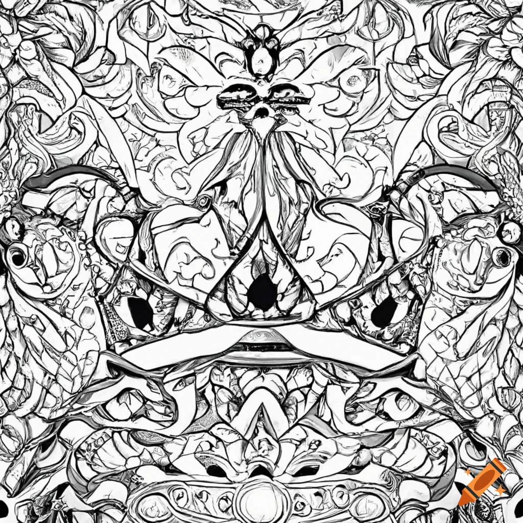 Black and white coloring page of a majestic fantasy crown on