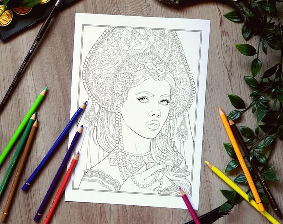 Fantasy coloring page headdress printable download