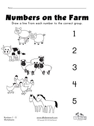 Farm matching numbers worksheet all kids network