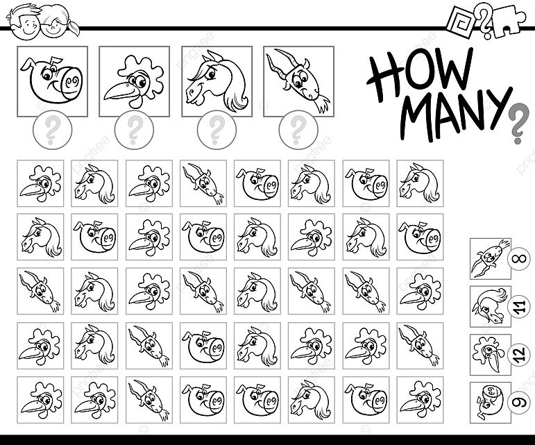 Counting farm animals coloring page activity farm animal math vector activity farm animal math png and vector with transparent background for free download