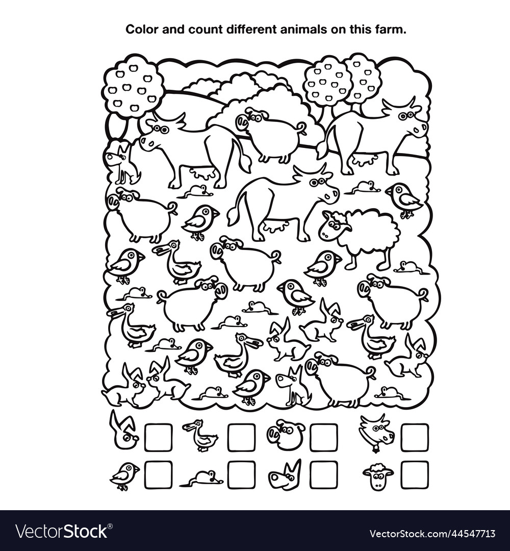 Count animals for kids coloring book royalty free vector