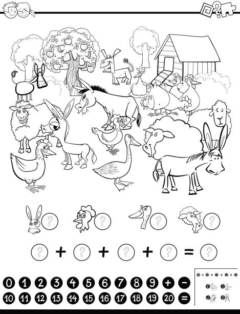 Count farm animals coloring page stock illustrations royalty