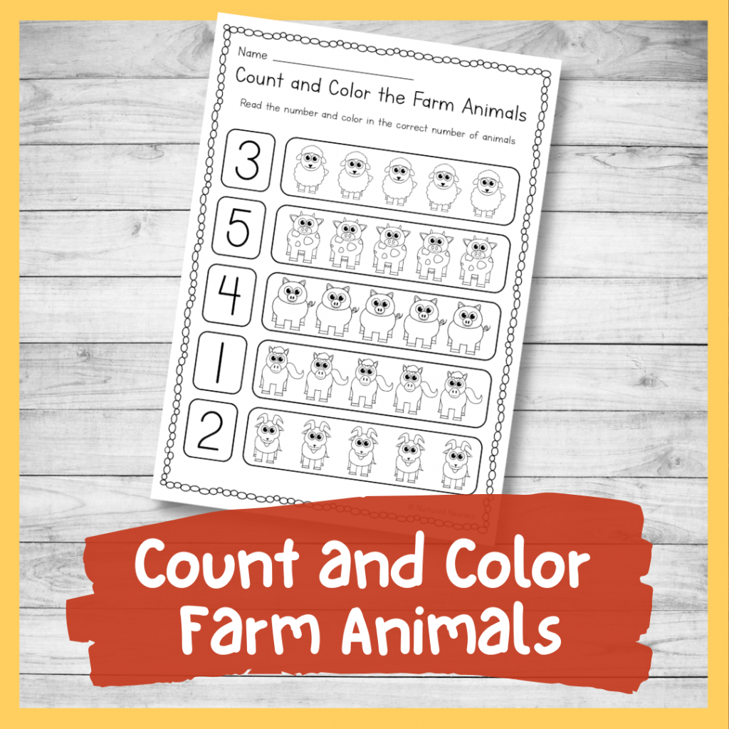 Farm animal count and color worksheet