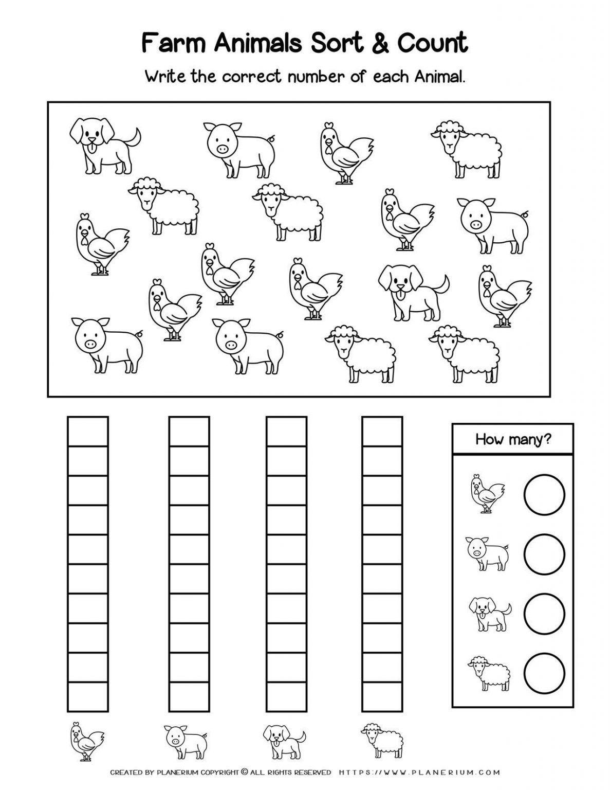 Worksheet count and match farm animals c animal worksheets math worksheets preschool worksheets