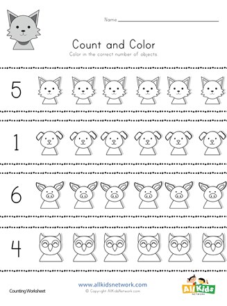 Animal count and color worksheet all kids network