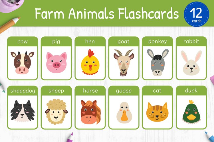 Farm animals flashcards for kids